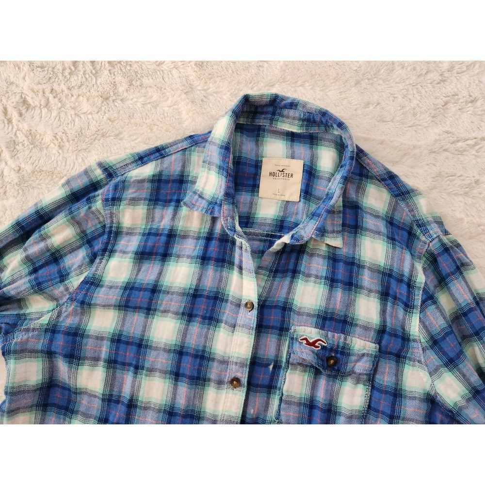 Hollister Long Sleeve Button Down Shirt Blue Plaid Womens Large
